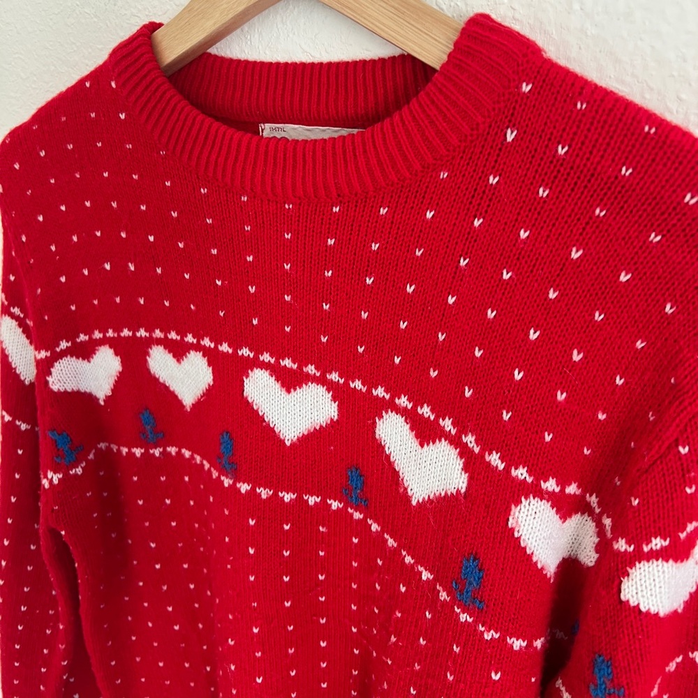 VINTAGE red sweetheart ski sweater / size S-M - Picture 3 of 6